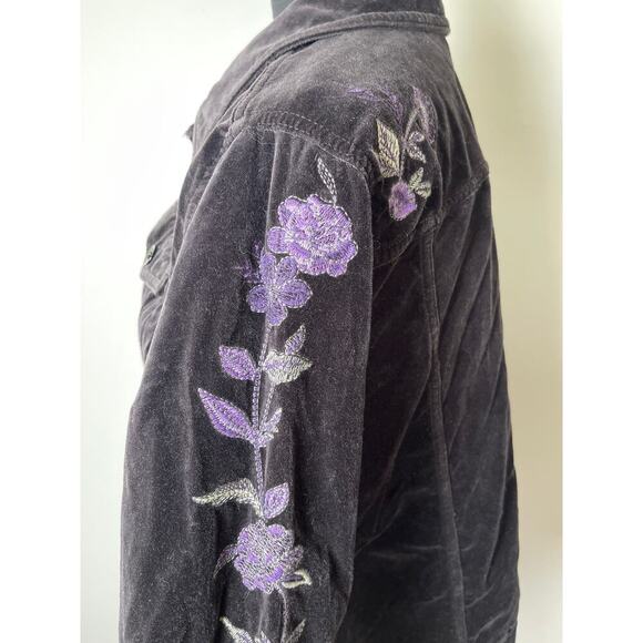 Style&Co Women's Velvet Embroidered Floral On Sleeves 100% Cotton Jacket Gray L - Picture 5 of 10